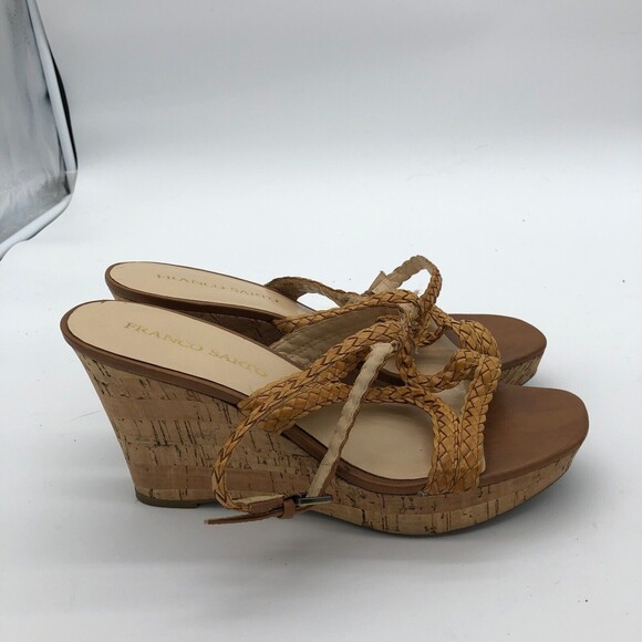 Franco Sarto Galli Wedge Sandals Size 9.5 Brown Braided Cork Open Toe Casual - Picture 1 of 8